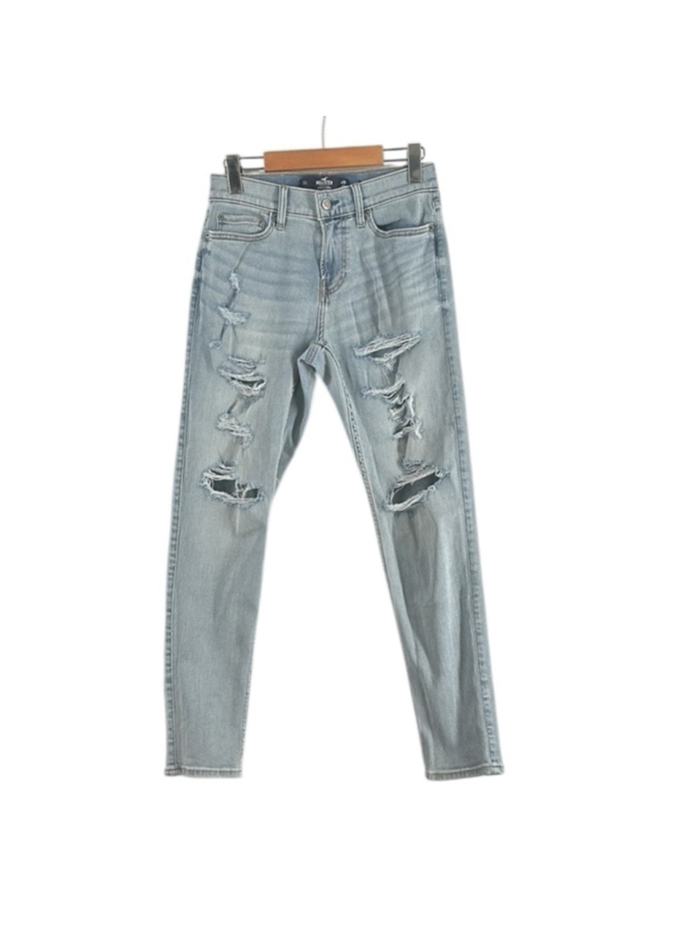 Hollister Light Wash Blue Denim Distressed Athletic Skinny Jeans Size 26X30